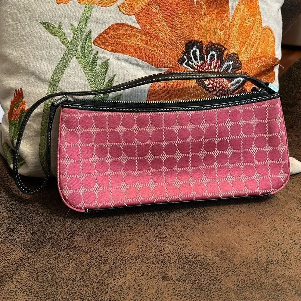 KATE SPADE 90’s PINK W/ BLACK LEATHER DEMI POUCHETTE BAG RETRO WORKING GIRL EUC